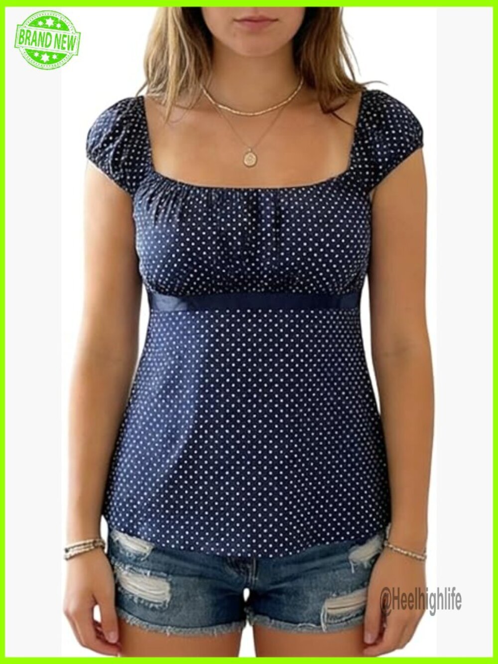 Fairy Grunge Y2k Babydoll Top Polka Dot Tie Back Flowy Cap Sleeve